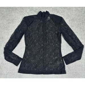 H&M Top Womens Small Black Lace Sheer Whimsigoth  Vamp Dark Fairy Goth Mock Neck